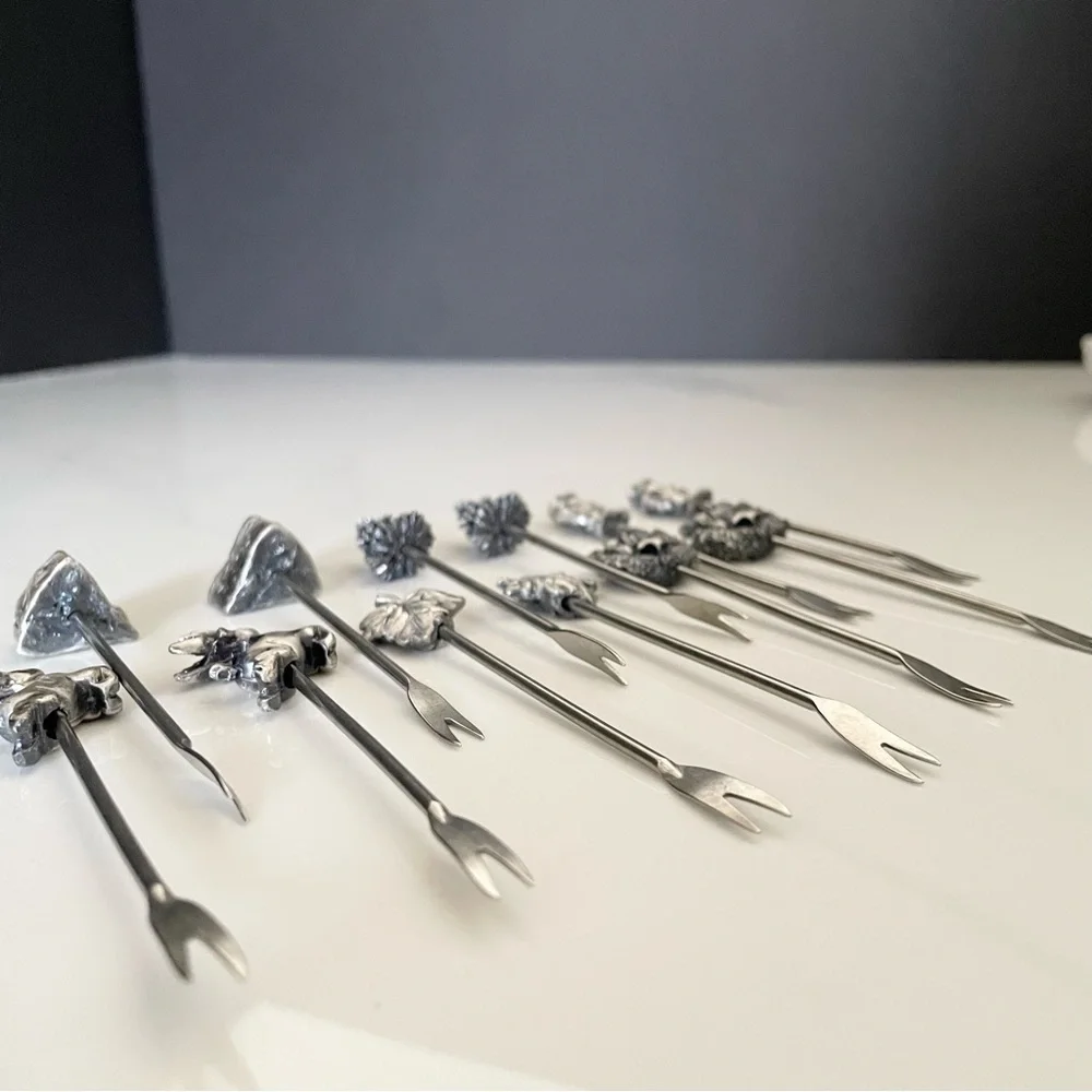 SET of 12 Pewter Holiday Appetizer Forks